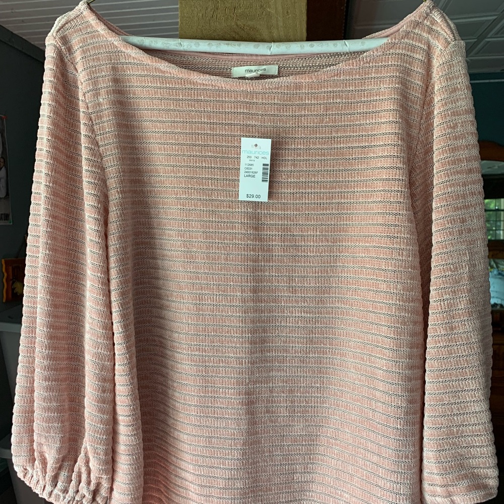 Maurices Pink Ribbed Long Sleeve Top